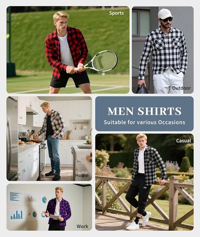 ZITY1/3 Pack Men Plaid Flannel Shirts Long Sleeve Casual Button Down Collar Jackets for Men with Pockets in Saudi Arabia