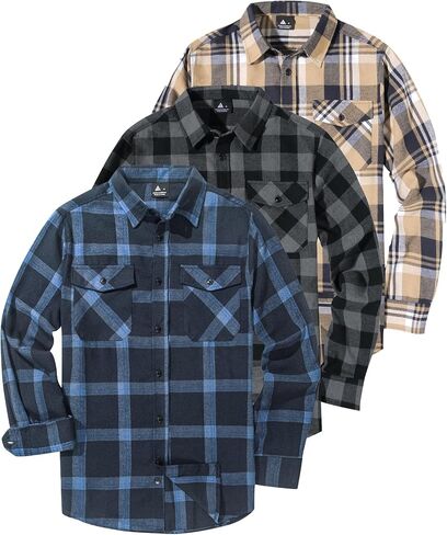 ZITY1/3 Pack Men Plaid Flannel Shirts Long Sleeve Casual Button Down Collar Jackets for Men with Pockets in Saudi Arabia