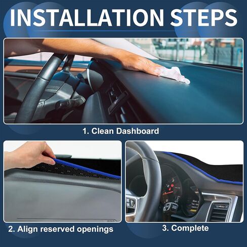Dash Cover, Center Console Non-Slip Dashboard Carpet Mat for Porsche Macan 2015-2020 High Configuration Polyester Black Blue,1Pc in Saudi Arabia