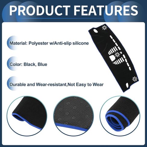 Dash Cover, Center Console Non-Slip Dashboard Carpet Mat for Porsche Macan 2015-2020 High Configuration Polyester Black Blue,1Pc in Saudi Arabia
