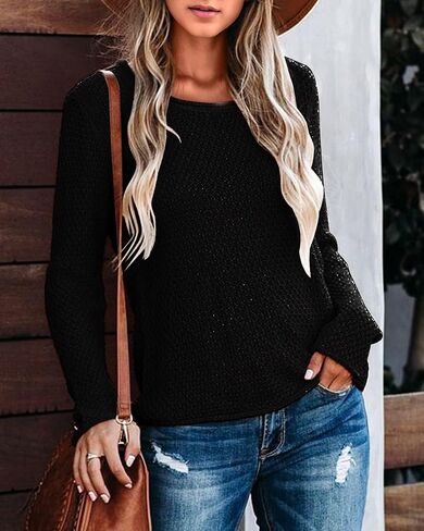 Women's Sweaters Crew Neck Pullover Sweater Solid Color Casual Warm Lightweight Knit Sweaters in Saudi Arabia