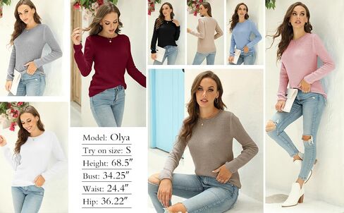 Women's Sweaters Crew Neck Pullover Sweater Solid Color Casual Warm Lightweight Knit Sweaters in Saudi Arabia