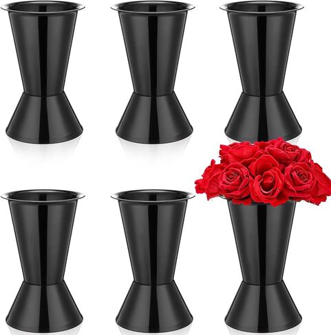 6 Pack Plastic Flower Bucket 11.8 Inch Tall Vase Bucket Cone Vase with Base for Cut Flower Multipurpose Buckets for Flower Bouquet Holder Centerpieces Decorations for Home Wedding (Black) in Saudi Arabia