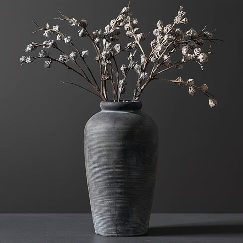 Decorative Ceramic Rustic vase,Tall vase for Minimalist Decoration,11" Large Vintage Vase for Home Decor,Centerpiece,Living Room,Enterway,Gray in Saudi Arabia