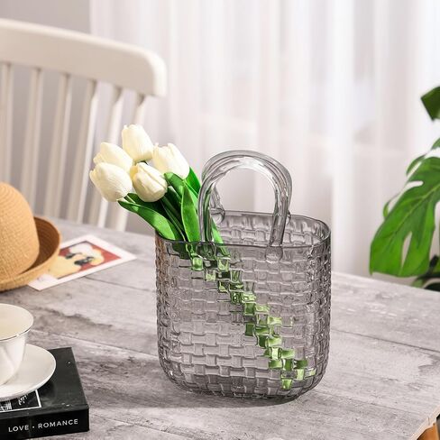 مزهرية محفظة، مزهرية حقيبة زجاجية، مزهرية محفظة زجاجية للزهور، مزهريات شفافة، مزهرية زهور كبيرة مقاس 12 بوصة بنمط منقوش لحفلات الزفاف، وغرفة المعيشة، وغرفة النوم، والطاولة، والمكتب (الحمل) in Kuwait