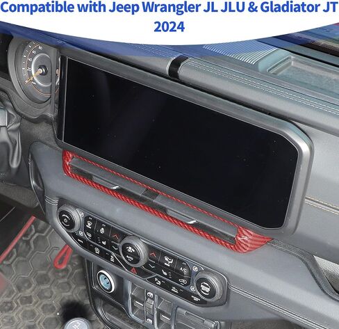 لـ 2024 Jeep JL Dash Center غطاء فتحة تهوية الهواء من ألياف الكربون الحمراء متوافق مع 2024 Jeep Wrangler JL JLU & Gladiator JT ملحقات داخلية من ألياف الكربون الحمراء in Saudi Arabia