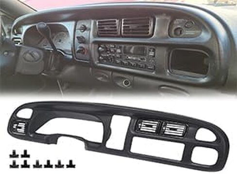 إطار ECOTRIC وغطاء لوحة القيادة متوافق مع 1998-2001 دودج رام 1500 2500 3500 شاحنات بيك اب غطاء الحافة مع فتحة تهوية وغطاء تراكب لوحة القيادة من البلاستيك الأسود (عبوتان) in Saudi Arabia
