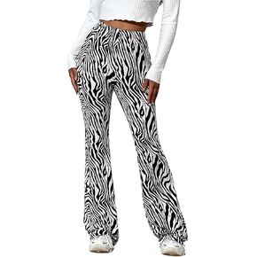 SOLY HUX Women's Zebra Striped Flare Leg Pants Elastic High Waisted Casual Long Pants Trousers in Kuwait