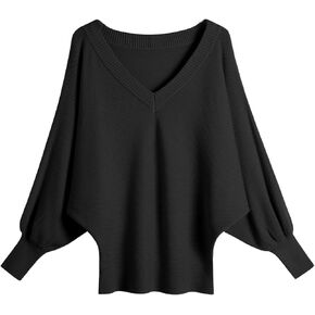 Women's Long Lantern Sleeves Knitted Pullover Tops V-Neck Batwing Sleeves Solid Sweaters in Saudi Arabia