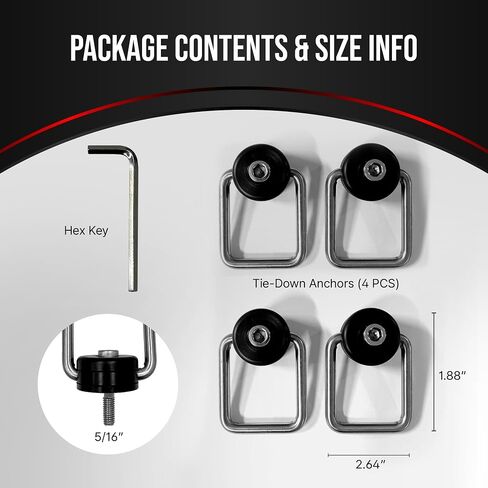 Tie Down Anchors 1/4" - 360° Rotating Trailer Tie Downs, Heavy Duty D Rings for Trailers for Truck Bed, Cargo Areas, RV Campers, Automotives, No Drilling Required (4 Pack) in Saudi Arabia