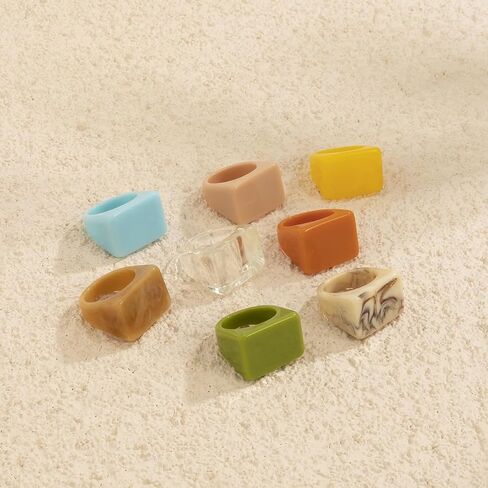 Resin Ring Set Multicolor Acrylic Plastic Knuckle Rings for Women Cute Trendy Chunky Geometric Colorful Stackable Square Jewelry Pack Statement Dome Thick Y2K Birthday Gift in Saudi Arabia