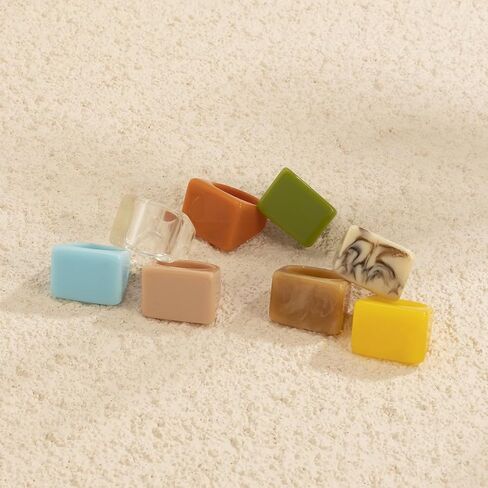 Resin Ring Set Multicolor Acrylic Plastic Knuckle Rings for Women Cute Trendy Chunky Geometric Colorful Stackable Square Jewelry Pack Statement Dome Thick Y2K Birthday Gift in Saudi Arabia