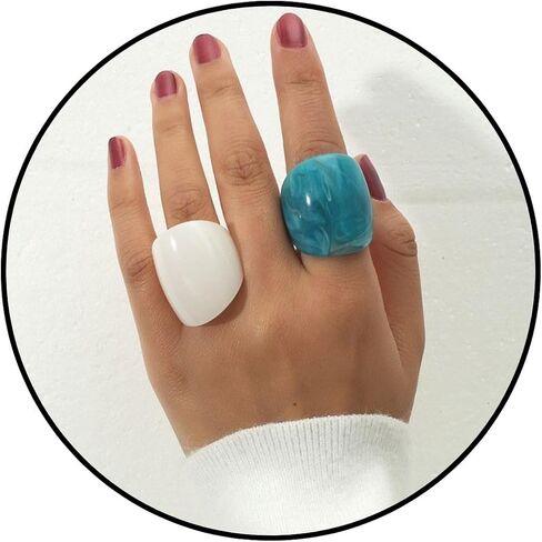 Resin Ring Set Multicolor Acrylic Plastic Knuckle Rings for Women Cute Trendy Chunky Geometric Colorful Stackable Square Jewelry Pack Statement Dome Thick Y2K Birthday Gift in Saudi Arabia