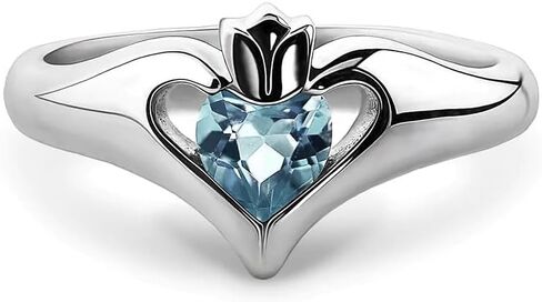 925 Silver Sapphire CZ Ladies Modern Claddagh Ring Heart Crystal Minimalist Solitaire Birthstone Rings Personalized Ring Promise Jewelry for Women 7# in Saudi Arabia