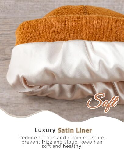 Beanie for Women Men Satin Lined Winter Hat Slouchy Beanie with Silk Lining for Hair Warm Knit Ski Hat Unisex in Kuwait