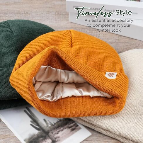 Beanie for Women Men Satin Lined Winter Hat Slouchy Beanie with Silk Lining for Hair Warm Knit Ski Hat Unisex in Kuwait