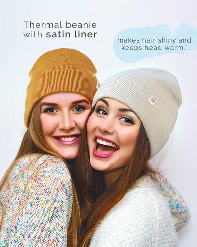 Beanie for Women Men Satin Lined Winter Hat Slouchy Beanie with Silk Lining for Hair Warm Knit Ski Hat Unisex in Kuwait