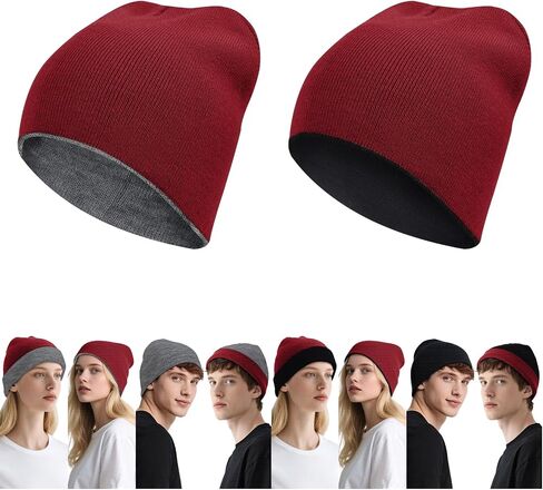 ZOORON Reversible Skull Caps for Men Women Reversible Beanie with -Double Side Warm Winter Fisherman Beanie in Saudi Arabia