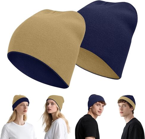 ZOORON Reversible Skull Caps for Men Women Reversible Beanie with -Double Side Warm Winter Fisherman Beanie in Saudi Arabia