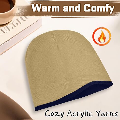 ZOORON Reversible Skull Caps for Men Women Reversible Beanie with -Double Side Warm Winter Fisherman Beanie in Saudi Arabia