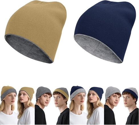ZOORON Reversible Skull Caps for Men Women Reversible Beanie with -Double Side Warm Winter Fisherman Beanie in Saudi Arabia