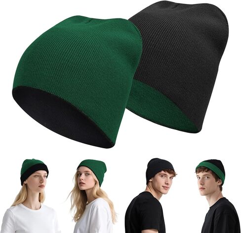 ZOORON Reversible Skull Caps for Men Women Reversible Beanie with -Double Side Warm Winter Fisherman Beanie in Saudi Arabia