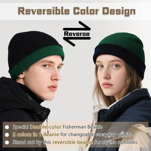 ZOORON Reversible Skull Caps for Men Women Reversible Beanie with -Double Side Warm Winter Fisherman Beanie in Saudi Arabia