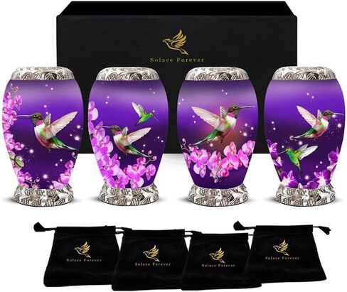 الجرار التذكارية السوداء - الجرار الصغيرة للرماد البشري مجموعة من 4 مع صندوق وحقيبة - جرة حرق الجثث الصغيرة المصنوعة يدويًا - تكريم أحبائك مع الجرة التذكارية للرماد للبالغين الصغيرة - الجرة السوداء للبالغين والرضع in Kuwait