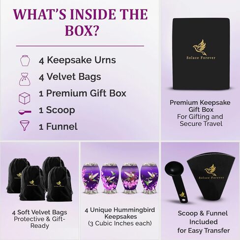 الجرار التذكارية السوداء - الجرار الصغيرة للرماد البشري مجموعة من 4 مع صندوق وحقيبة - جرة حرق الجثث الصغيرة المصنوعة يدويًا - تكريم أحبائك مع الجرة التذكارية للرماد للبالغين الصغيرة - الجرة السوداء للبالغين والرضع in Kuwait