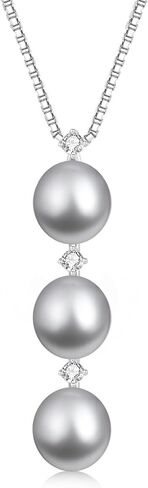 Black/White/Gold/Grey Pearl Necklace for Women, Sterling Silver Pendant Necklace, Handpicked Genuine Saltwater Cultured Pearls, Womens Chain 18+2 Inch Adjustable, Jewelry Gifts for Mother Wife in Saudi Arabia