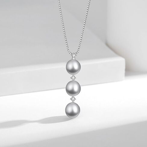 Black/White/Gold/Grey Pearl Necklace for Women, Sterling Silver Pendant Necklace, Handpicked Genuine Saltwater Cultured Pearls, Womens Chain 18+2 Inch Adjustable, Jewelry Gifts for Mother Wife in Saudi Arabia