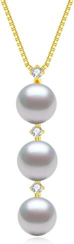 Black/White/Gold/Grey Pearl Necklace for Women, Sterling Silver Pendant Necklace, Handpicked Genuine Saltwater Cultured Pearls, Womens Chain 18+2 Inch Adjustable, Jewelry Gifts for Mother Wife in Saudi Arabia