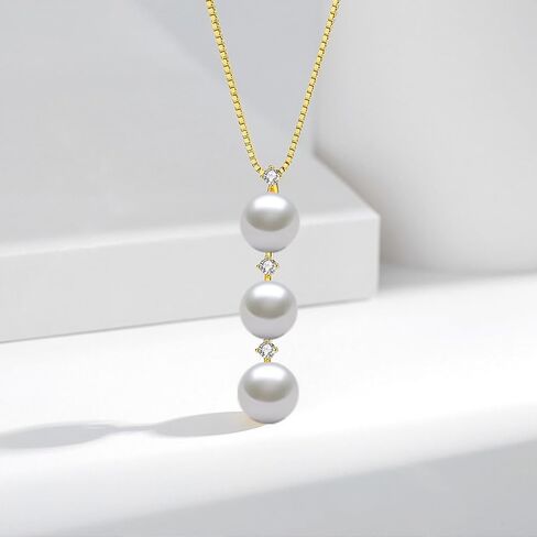 Black/White/Gold/Grey Pearl Necklace for Women, Sterling Silver Pendant Necklace, Handpicked Genuine Saltwater Cultured Pearls, Womens Chain 18+2 Inch Adjustable, Jewelry Gifts for Mother Wife in Saudi Arabia