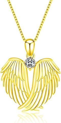 MALOYANVE Angel Wings Necklace Funny Lovely 925 Sterling Silver Rhinestone Hug Guardian Pendant Necklace for Women Lukey Christmas Jewelry in Saudi Arabia