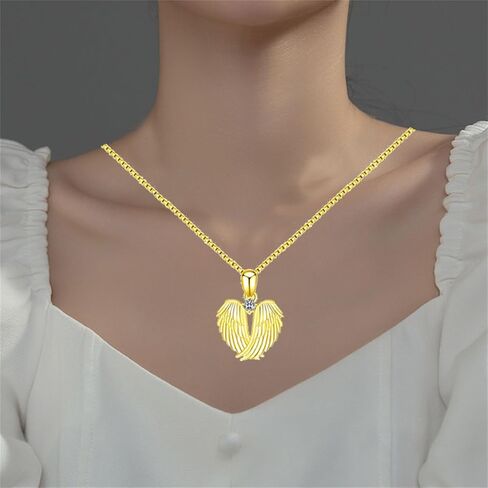 MALOYANVE Angel Wings Necklace Funny Lovely 925 Sterling Silver Rhinestone Hug Guardian Pendant Necklace for Women Lukey Christmas Jewelry in Saudi Arabia