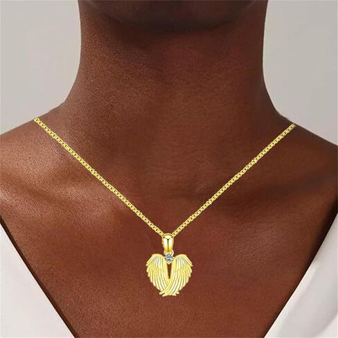 MALOYANVE Angel Wings Necklace Funny Lovely 925 Sterling Silver Rhinestone Hug Guardian Pendant Necklace for Women Lukey Christmas Jewelry in Saudi Arabia