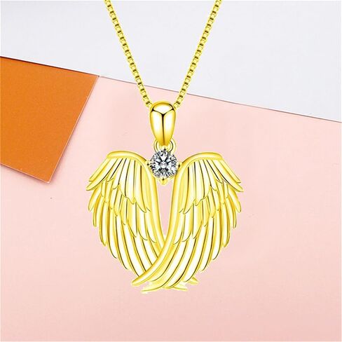 MALOYANVE Angel Wings Necklace Funny Lovely 925 Sterling Silver Rhinestone Hug Guardian Pendant Necklace for Women Lukey Christmas Jewelry in Saudi Arabia
