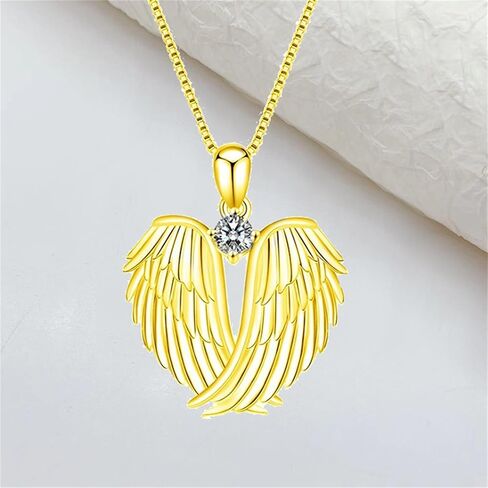 MALOYANVE Angel Wings Necklace Funny Lovely 925 Sterling Silver Rhinestone Hug Guardian Pendant Necklace for Women Lukey Christmas Jewelry in Saudi Arabia