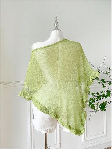 Women's Plus Size Sheer Mesh Ruffle Sweaters Off The Shoulder Tops See Through Half Sleeve Crochet Poncho in Saudi Arabia