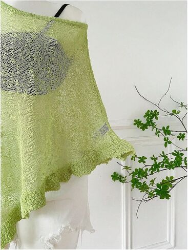 Women's Plus Size Sheer Mesh Ruffle Sweaters Off The Shoulder Tops See Through Half Sleeve Crochet Poncho in Saudi Arabia