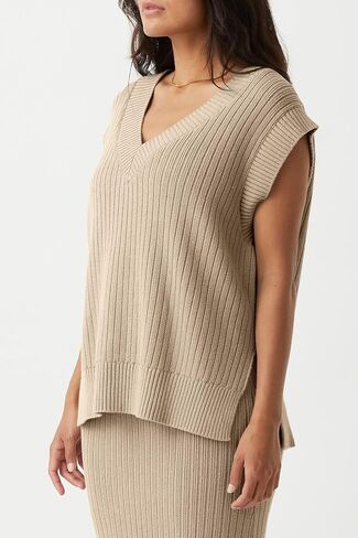 Womens V Neck Sweater Vest Oversized Ribbed Knit Sleeveless Casual Loose Fit Pullover Tank Top in Saudi Arabia