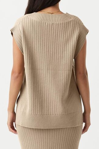 Womens V Neck Sweater Vest Oversized Ribbed Knit Sleeveless Casual Loose Fit Pullover Tank Top in Saudi Arabia