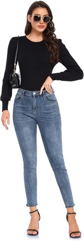 Women's 2025 Long Puff Sleeve Sweaters Fall Winter Crewneck Knit Ribbed Bodysuit Pullover Tops in Saudi Arabia