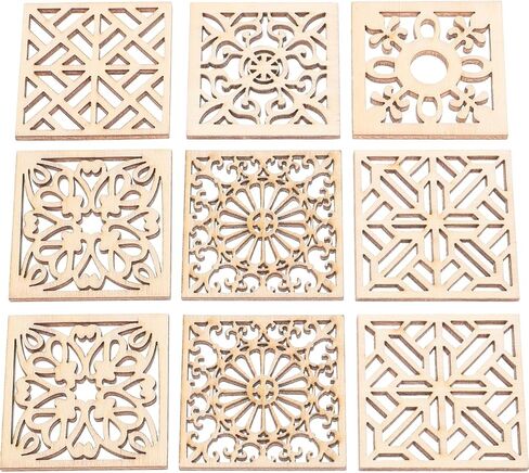 Gadpiparty 20pcs Wooden Crafts Wooden Shapes for Crafts Wood Flower Slices Wooden Pieces Flower Cutouts Wooden Ornaments Wood Chips Square Wooden Flowers and Trees Craft Wood Embellishments in Kuwait