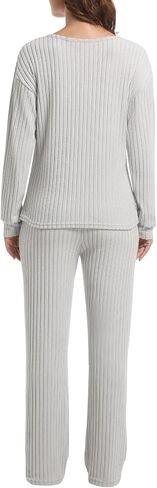 طقم بيجامة صالة مكون من قطعتين للنساء طقم كاجوال مضلع بأكمام طويلة طقم متناسق Pj ملابس نوم خريفية مع جيوب in Kuwait