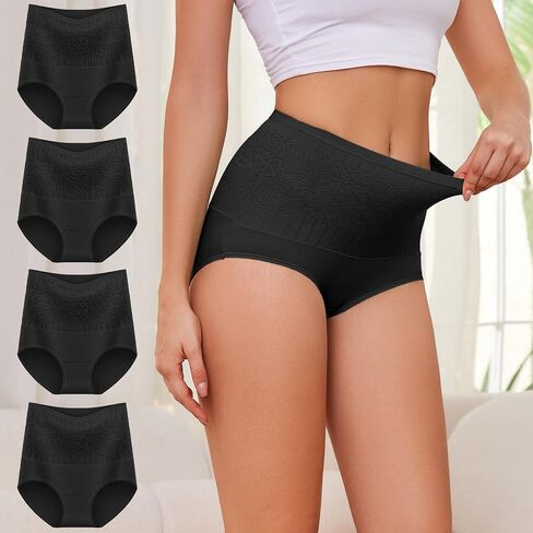 Women's Cotton Underwear High Waisted Tummy Control Stretch Ladies Panties Full Coverage Postpartum Briefs 4 Pack in Saudi Arabia
