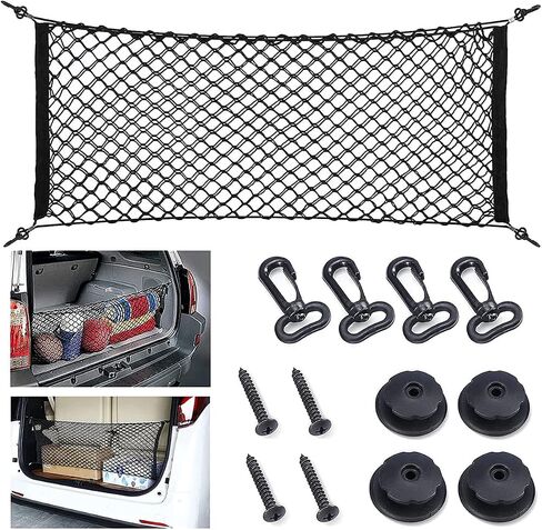 35.5 x 15.7 Inch Rear Cargo Net Adjustable Elastic Mesh Storage Organizer Large Capacity Stretchable Trunk Storage Net with Hooks and Screws for Car SUV Truck Van in Saudi Arabia