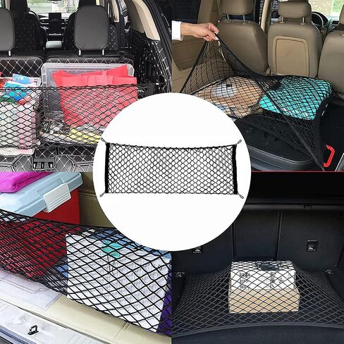 35.5 x 15.7 Inch Rear Cargo Net Adjustable Elastic Mesh Storage Organizer Large Capacity Stretchable Trunk Storage Net with Hooks and Screws for Car SUV Truck Van in Saudi Arabia