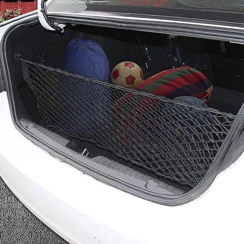 35.5 x 15.7 Inch Rear Cargo Net Adjustable Elastic Mesh Storage Organizer Large Capacity Stretchable Trunk Storage Net with Hooks and Screws for Car SUV Truck Van in Saudi Arabia