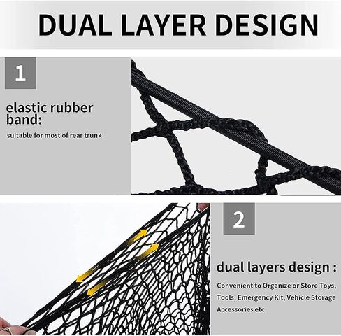 35.5 x 15.7 Inch Rear Cargo Net Adjustable Elastic Mesh Storage Organizer Large Capacity Stretchable Trunk Storage Net with Hooks and Screws for Car SUV Truck Van in Saudi Arabia